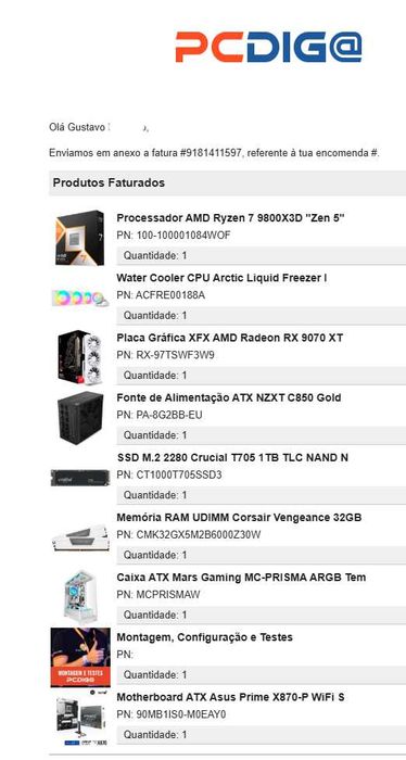 PC Gaming RX 9070 XT Ryzen 7 9800X3d