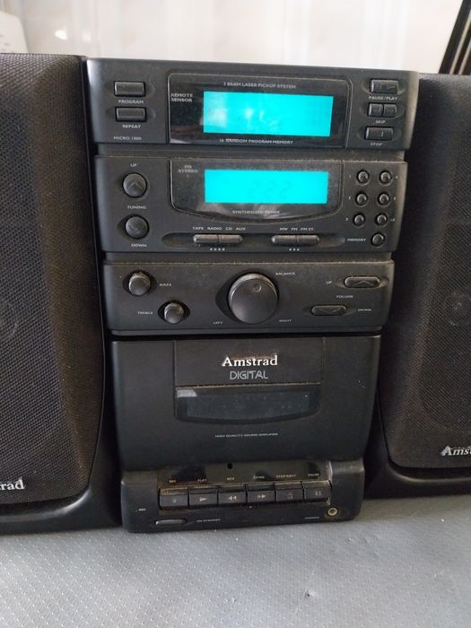 Aparelho som mini mp3 amstad c/ cd/radio/k7 colunas como.novo