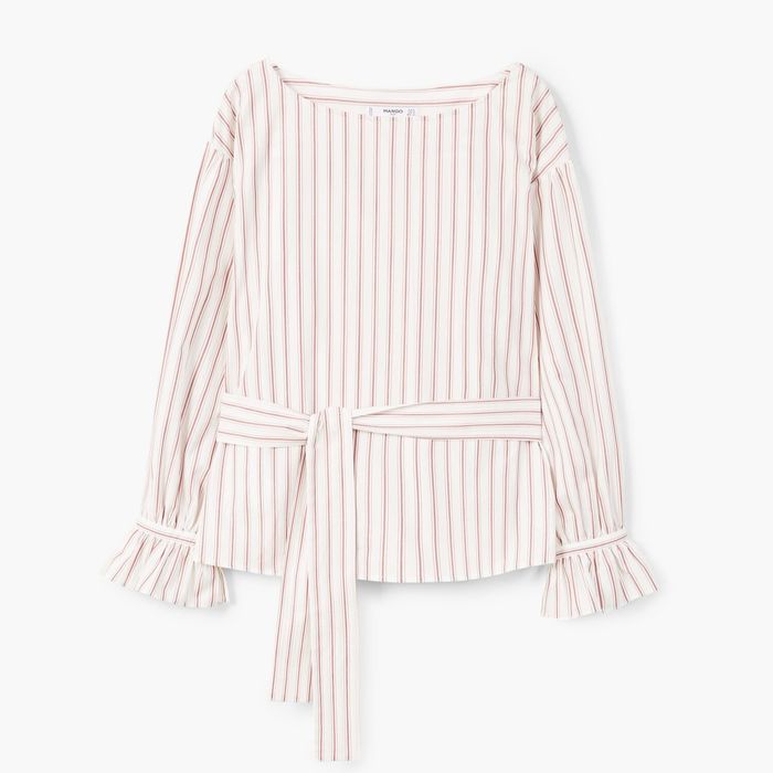 MANGO БЛУЗА новая натуральная полосатая блузка с поясом