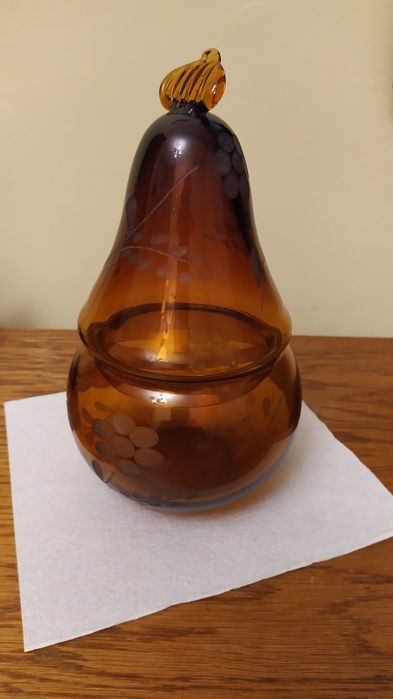 Bursztynowa szklana gruszka kolorowe szkło.