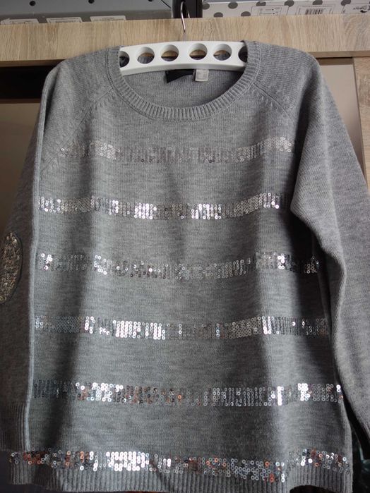 Szaro-srebrny sweter, który robi wrażenie. Cekiny. b.p.c Bonprix  r 44/46