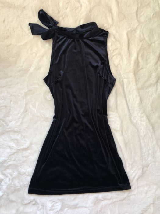 Sukienka welurowa vintage granatowa błyszcząca