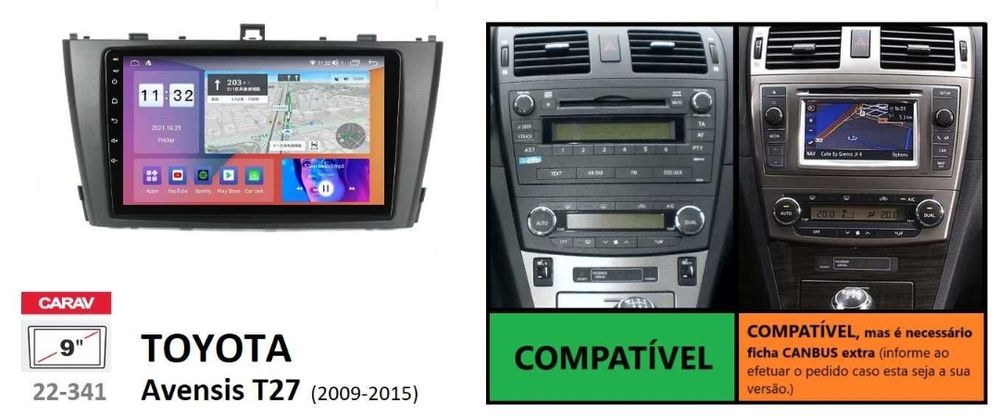 Toyota Avensis T27 + Carplay e Android Auto+ GPS + 4 GB RAM+ 64 GB ROM