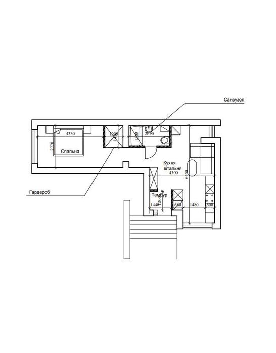 1 кімнатна квартира, м. Кам'янка-Бузька