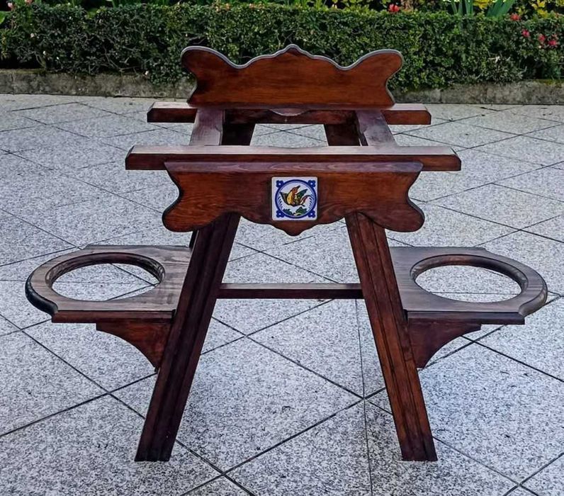 Suporte madeira com 3 vasos novos