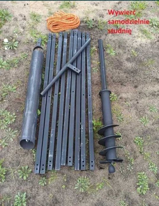 Zestaw do wiercenia studni. Niwelator do równania terenu