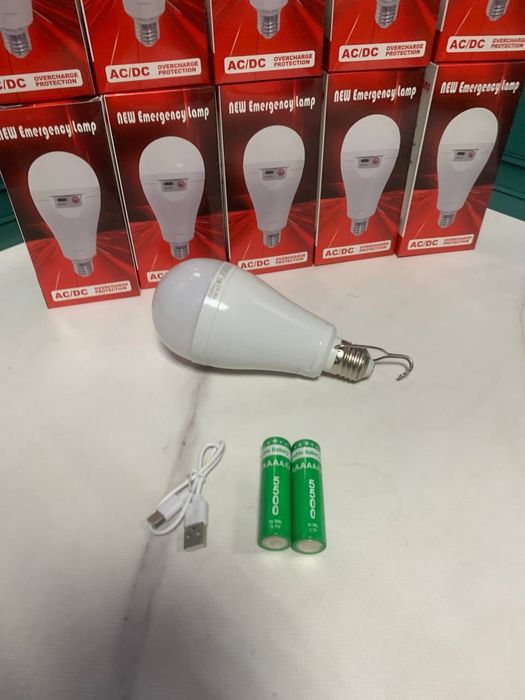 Аварийная Led лампа 2в1 E27 20вт лампочка с аккумулятором+usb в патрон