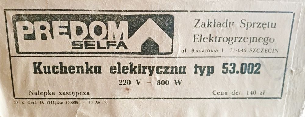 1980 rok, Kuchenka elektryczna PREDOM !!! HIT