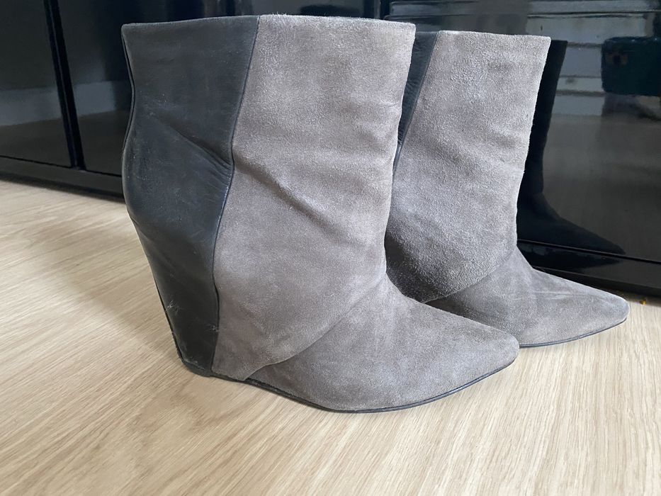 Botki Aldo 36 skóra naturalna koturna koturn czarno szare