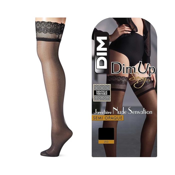 Damskie Pończochy DIM UP Sexy Nude Samonośne 25D Koronka Czarny 1
