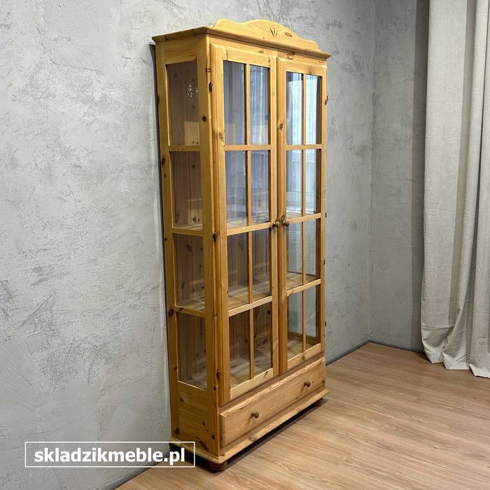 061025 Witryna sosnowa, biblioteczka, z jedną szufladą.