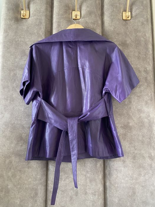 Broch Leather skóra fiolet kurtka żakiecik marynarka 40-42