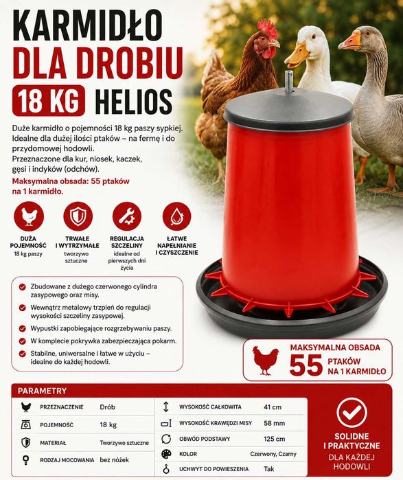 Karmidło, karmnik dla drobiu na pasze 18 kg HELIOS