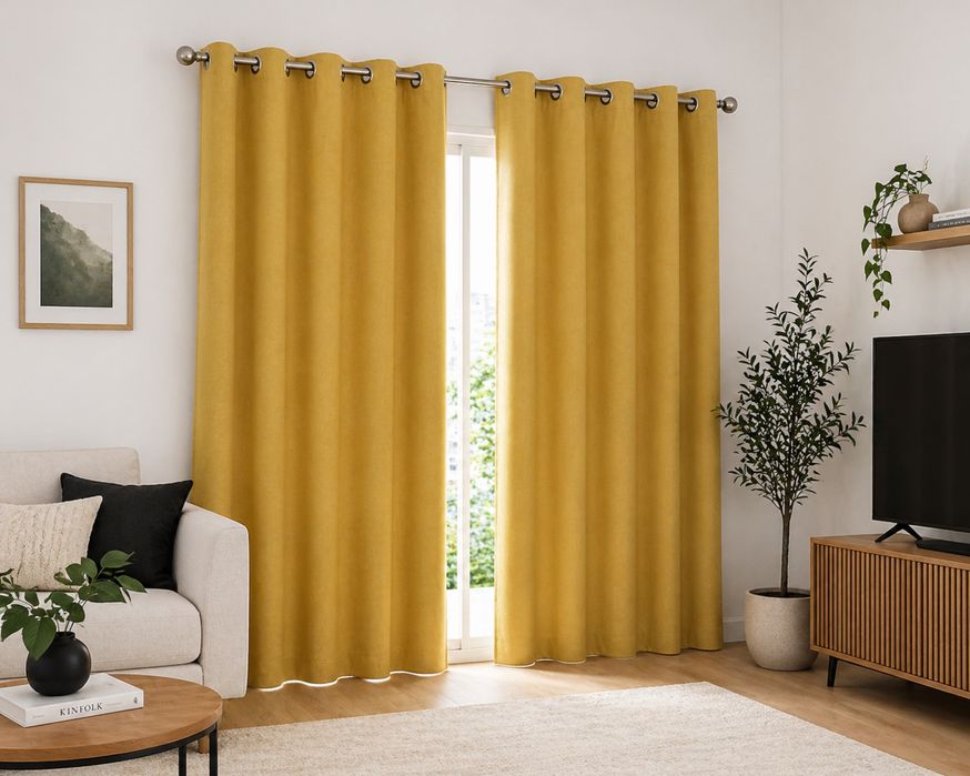 Cortinas para varão amarela
