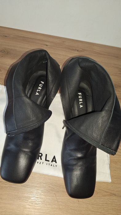 Botki skórzane damskie Furla 41 metaliczny obcas