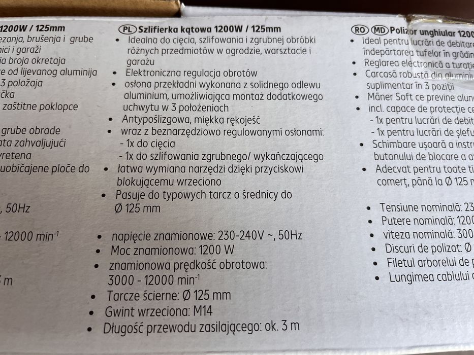 Szlifierka kątowa 1200W/125