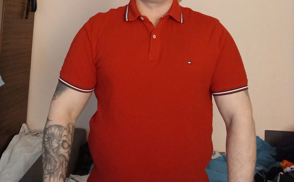 Tommy Hilfiger koszulka polo czerwona 100% bawełna L