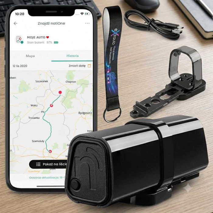 NOWY Lokalizator notiOne GPS dożywotni abonament SIM do auta roweru bagażu+smycz ORYGINALNY Zestaw FV GWARANCJA SKLEP Katowice + Wysyłka cała Polska
