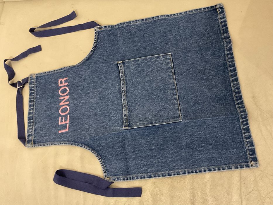 Embroidered/Personalized Apron "Leonor" for Girls/Children in Denim