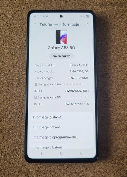 Samsung Galaxy A53 5G SM-A536 B/DS 6GB/128GB Czarny Bez Blokad Lcd/Wyświetlacz Jak Nowy