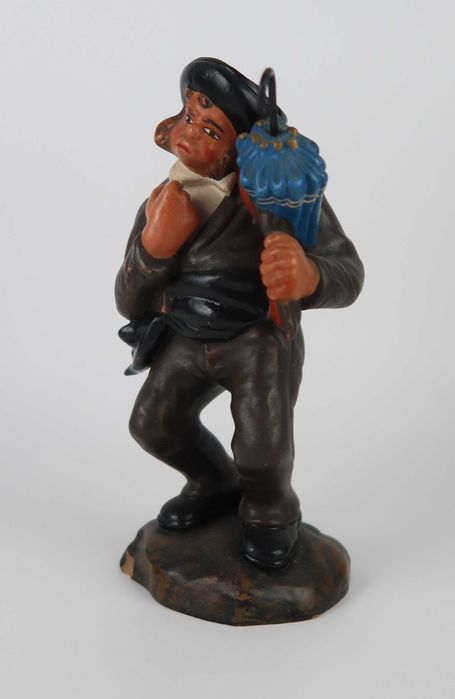 Paliteiro Zé Povinho com guarda chuva em faiança das Caldas (raro)