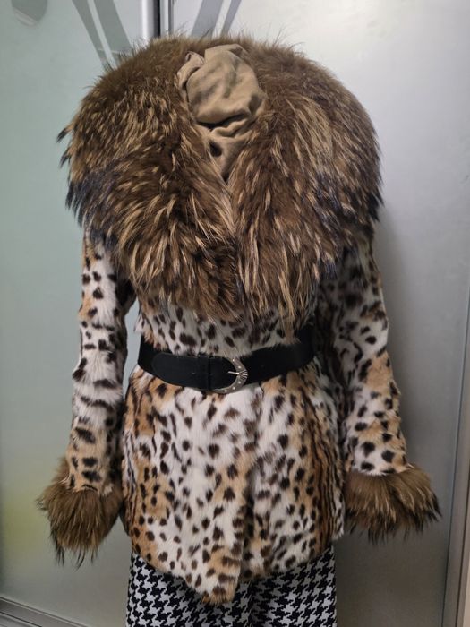 Леопардовий Полушубок з натурального хутра, розмір S-M