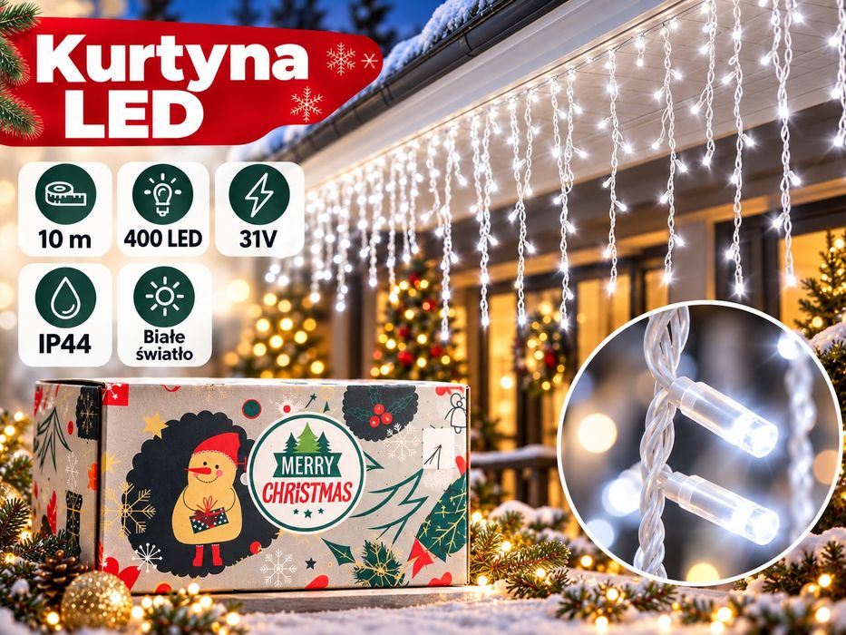 Kurtyna świetlna SOPLE 10 m 400 LED BIAŁA 31V IP44 8 trybów Timer