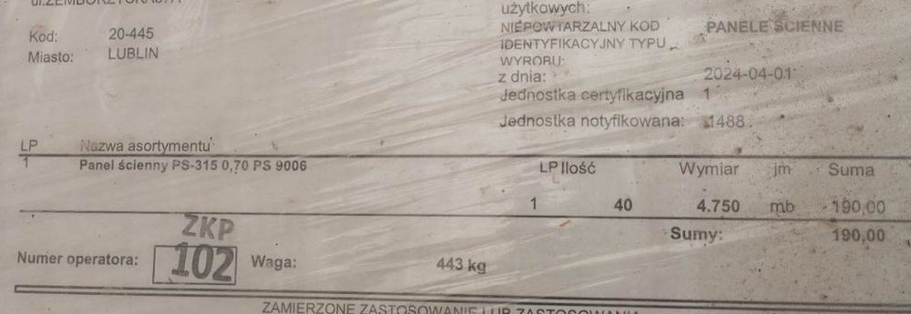 Panel ścienny PS 315 0,70 PS real 9006
