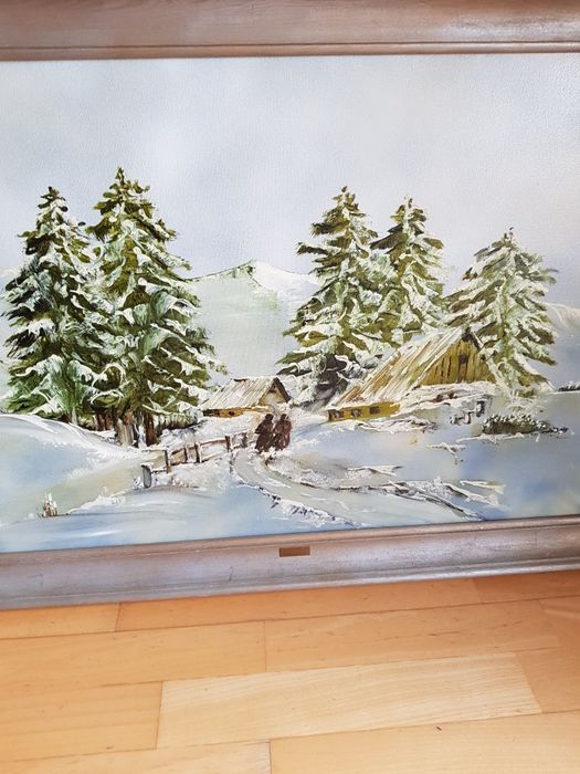 Zima w górach olejny obraz