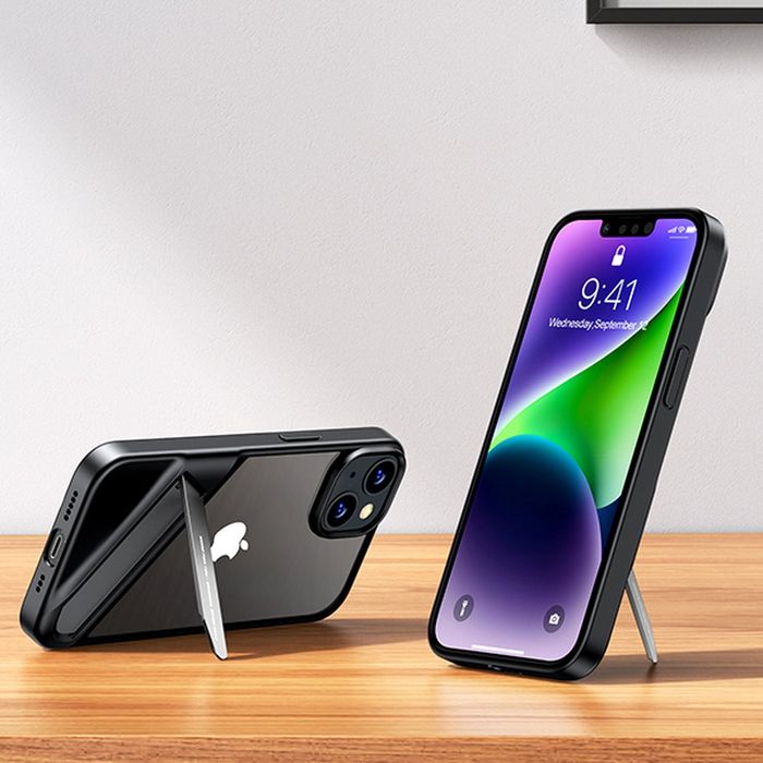 Sztywne etui z żelową ramką i wbudowaną podstawką do iphone 14 plus