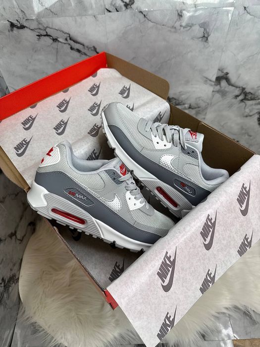 Кросівки Nike Air Max 90 Grey White Red•Найк Аір Макс (сірі), nike air max