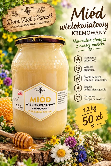 Miód wielokwiatowy kremowany 100% z Polski