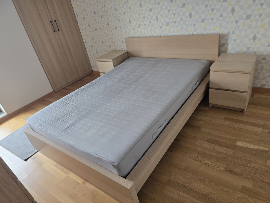 Komplet Ikea Malm  łóżko-rama, 2 szafki,komoda 4 szuflady