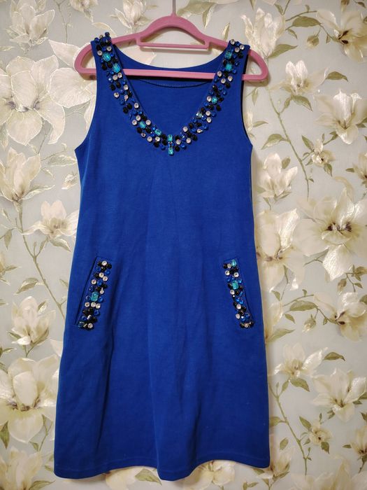 Сарафан теплый вязанный с камнями и карманами 48р