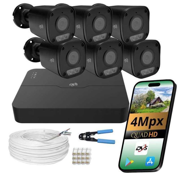 Monitoring IP PoE 4Mpx 6 kamer tuby kolor w nocy zestaw do domu firmy