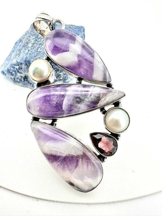 zawieszka, wisior kamień naturalny
Ametyst, perła, kwarc. Próba 925
