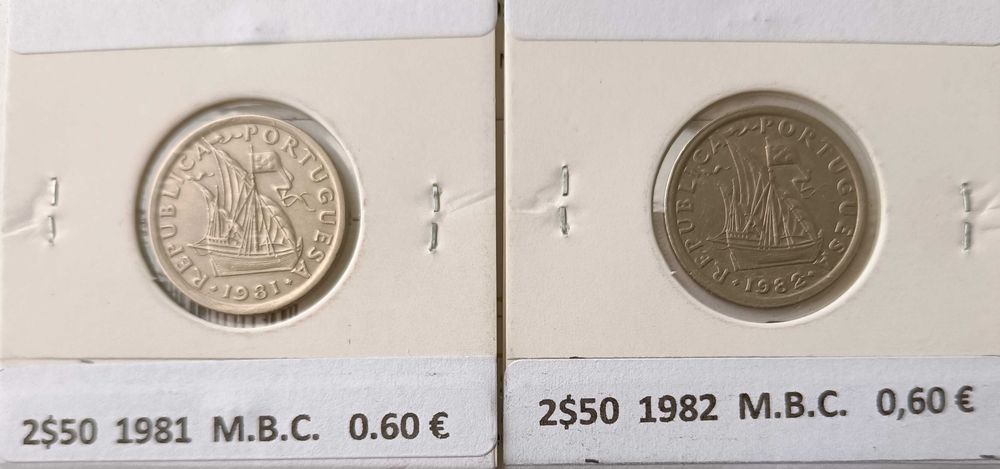 9 Moedas Portuguesas de 2,50 escudos da 2ª República ( Níquel )