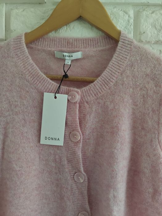 pudrowy wełniany kardigan sweter wool ull mohair DONA L