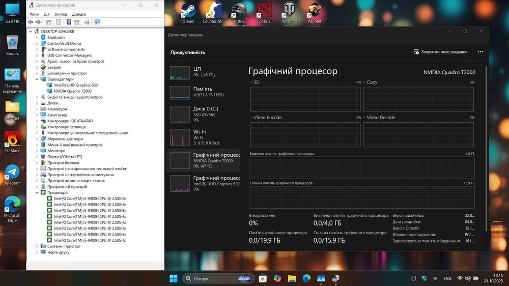 Потужний Dell 9gen.\ 32gb \ 512gb SSD \ nVidia Quadro T2000 Підсвітка