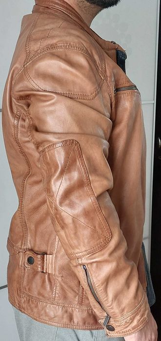 Casaco castanho pele genuína - Massimo Dutti