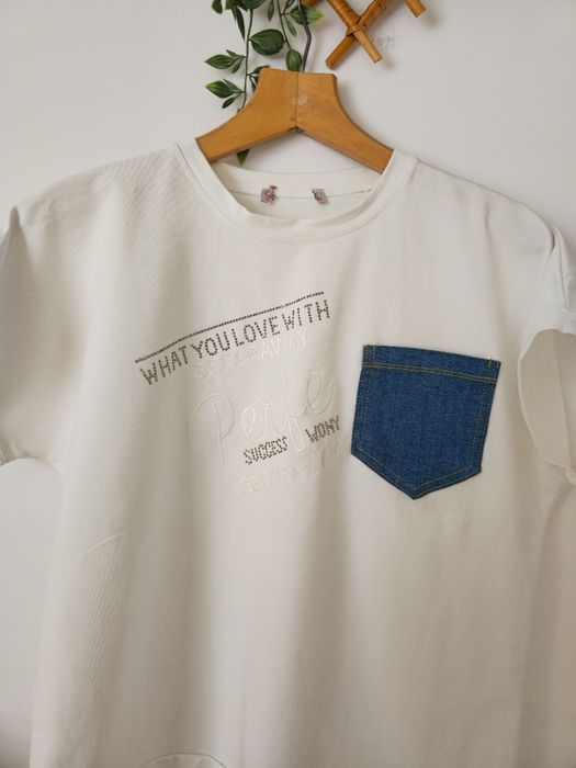 Biała bluzka tshirt z aplikacją XL Binka cyrkonie