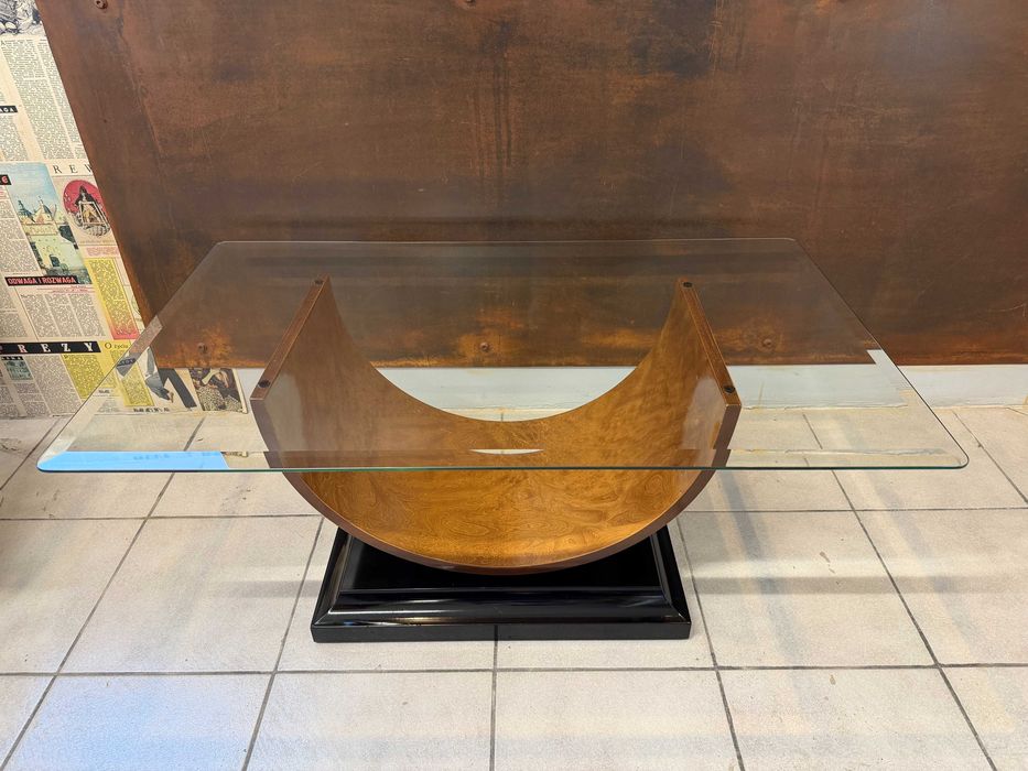 Stolik kawowy Art Deco ze szkłem Vintage