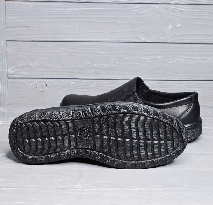 39-48р! Кожаные мужские прошитые черные туфли на резинке / без шнурков