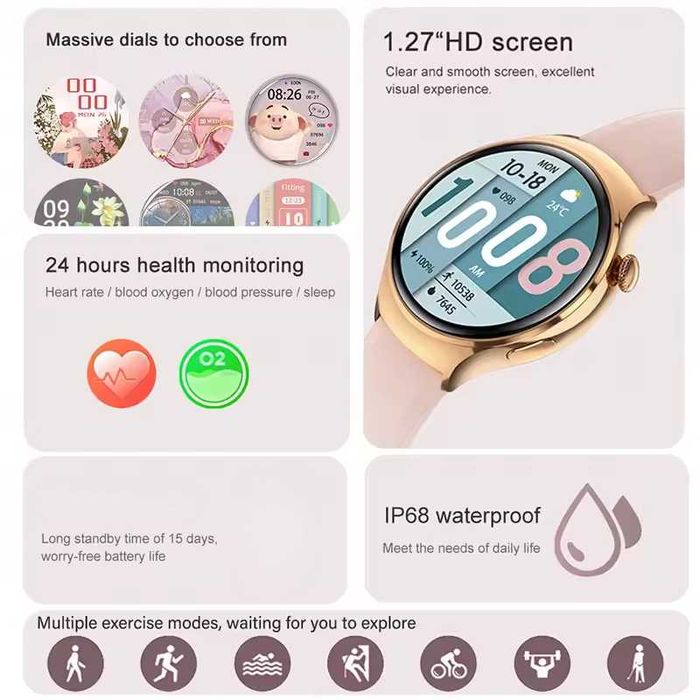 Женские смарт часы: DT WATCH 4 mini. NFC.GPS.Градусник.Сахар в крови.