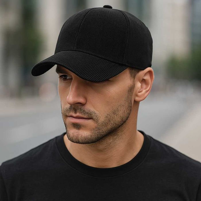 Вельветовая бейсболка черного цвета.