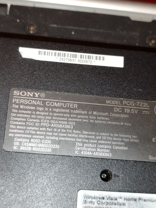 Laptop Sony PC6 uszkodzony