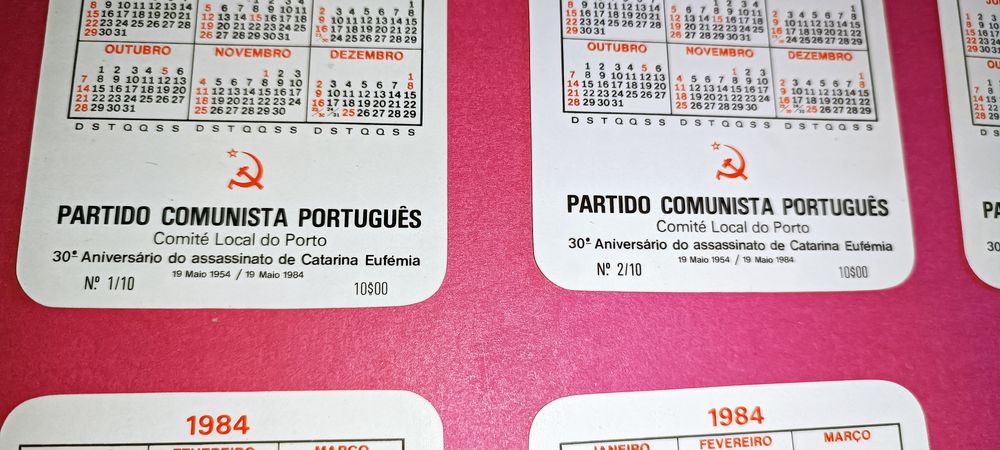 Raros e antigos calendários de bolso do partido comunista português