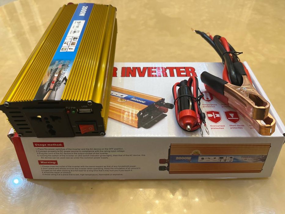 Інвертор перетворювач 12В-220В 2000W із запобіжником