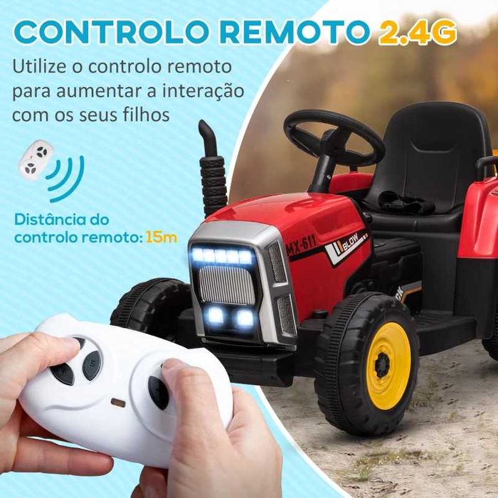 Brinquedos – Trator elétrico com reboque amovível, para crianças
