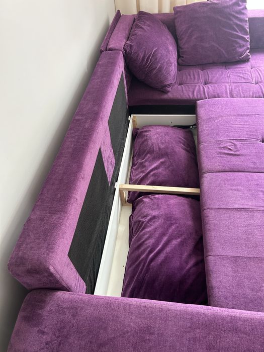 Fioletowy narożnik welur sofa narożna